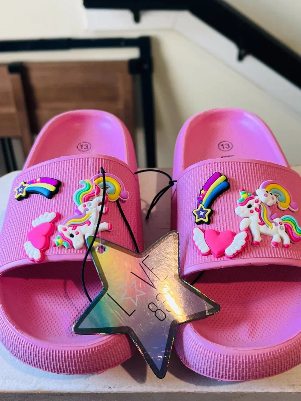 Love 83 Girls Pink Unicorn Slide Sandals Size 13 NWT